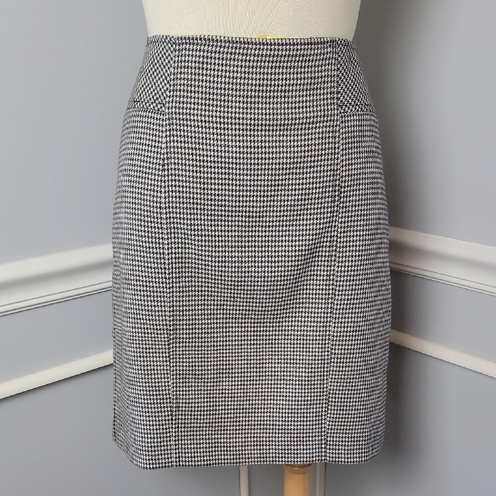 LOFT Black Cream Houndstooth Old Money Classic Office Business Pencil Skirt‎ 8